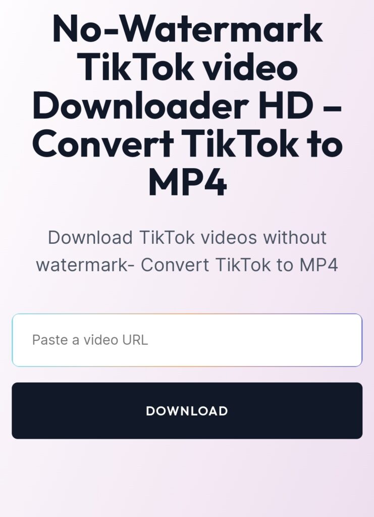 Screenshot of TikTok video downloader tool showing the input box in which user can paste the TikTok video link and download button